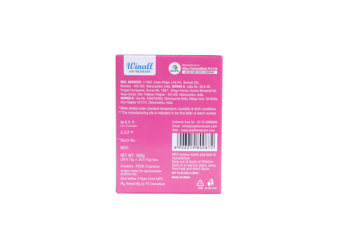 WINALL Bathroom Air Freshener Blocks - 300g (75gx4) | Assorted Pack