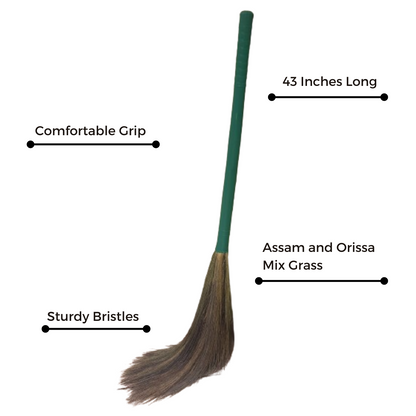 Traditional Broom - Pack of 1, Comfortable Grip Broomstick with Sturdy Bristles